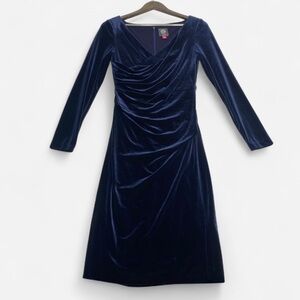 Vince Camuto Women’s Velvet Ruched V-Neck Long-Sleeve Dress Navy Blue Size 6